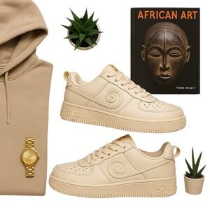 Negash Giza Sneaker Bone Cream White Men's Size 7 Leather Afrocentric Low Top